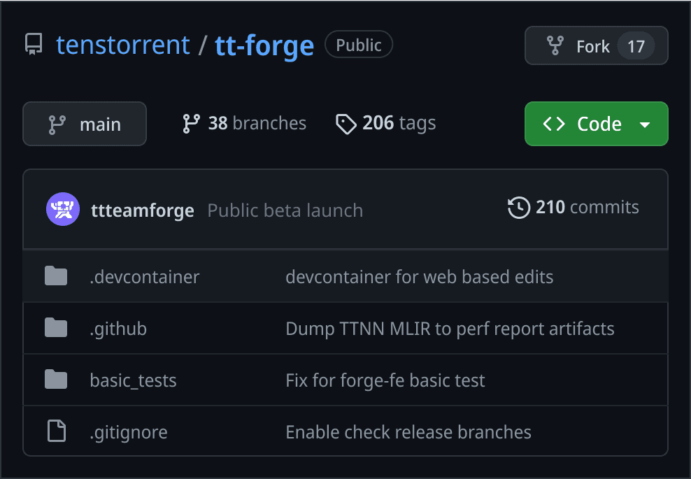 Screenshot of TT-Forge Github